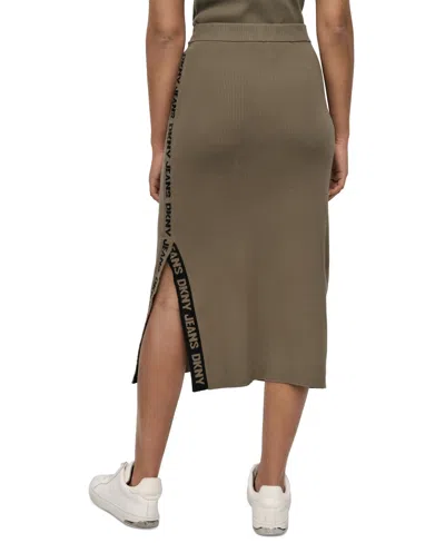 Dkny Jeans Women's Side Logo Ribbed Midi Skirt In Brown