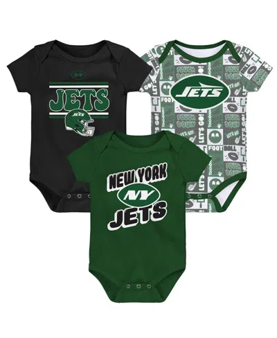 Outerstuff Baby Boys And Girls 3-piece New York Jets Play Day Bodysuit Set In Black