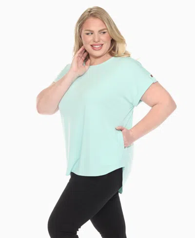 White Mark Plus Size Folded Short Sleeve Solid Top In Blue