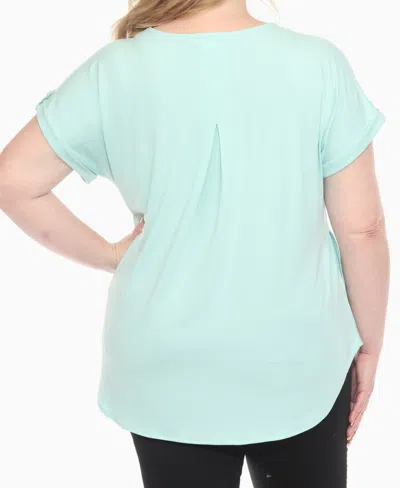 White Mark Plus Size Folded Short Sleeve Solid Top In Blue