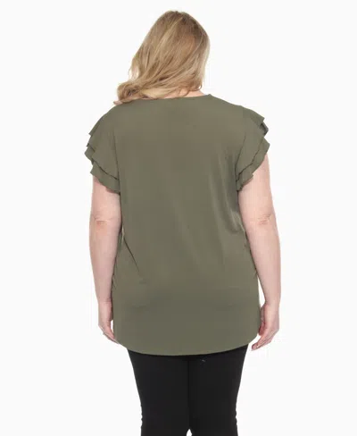 White Mark Plus Size Ruffled Sleeve Solid Top In Green