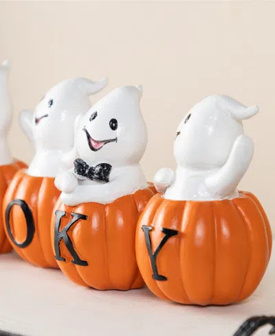 Glitzhome 4.5" Halloween Polyresin Spooky Ghost Pumpkin Table Decor