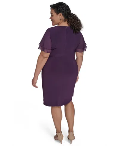Jessica Howard Plus Size Flutter-sleeve Shirred Dress In Purple