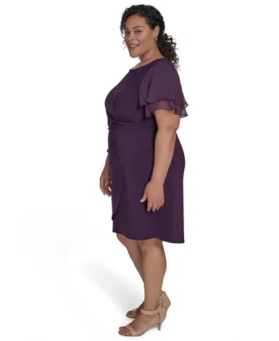 Jessica Howard Plus Size Flutter-sleeve Shirred Dress In Purple