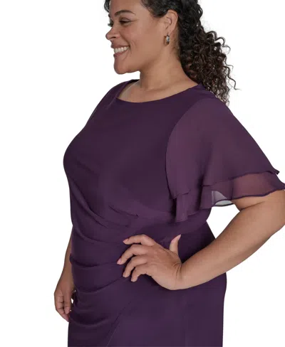 Jessica Howard Plus Size Flutter-sleeve Shirred Dress In Purple