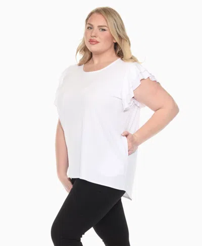 White Mark Plus Size Ruffled Sleeve Solid Top In Silver