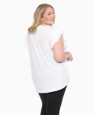White Mark Plus Size Ruffled Sleeve Solid Top In Silver