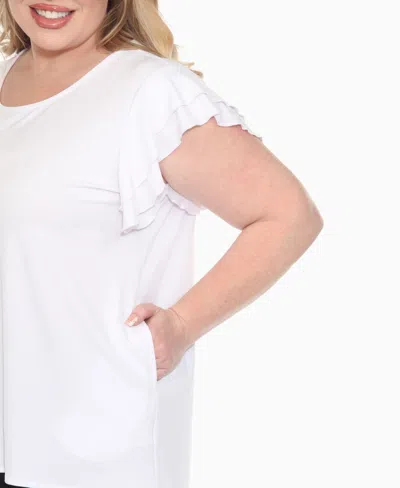 White Mark Plus Size Ruffled Sleeve Solid Top In Silver