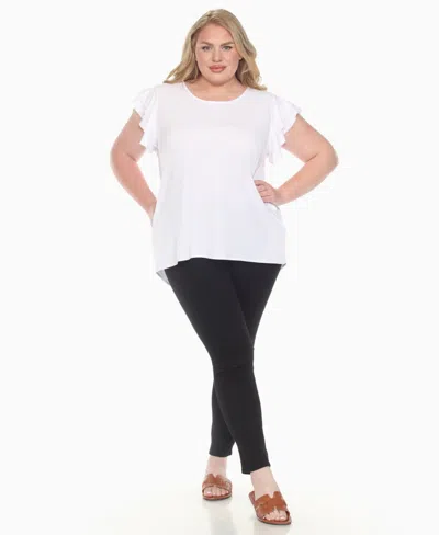 White Mark Plus Size Ruffled Sleeve Solid Top In Silver