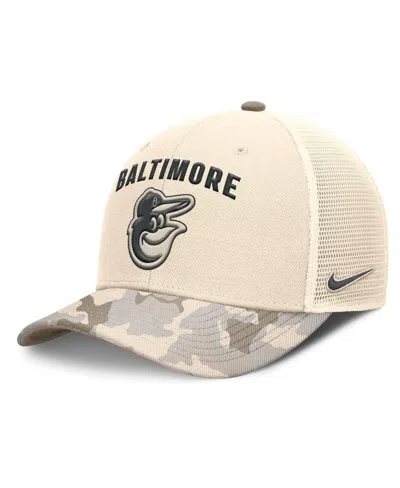Nike Men's Natural Baltimore Orioles Camo Natural Pack Rise Adjustable Trucker Hat