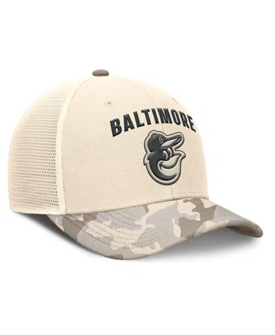 Nike Men's Natural Baltimore Orioles Camo Natural Pack Rise Adjustable Trucker Hat