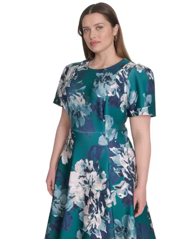 Calvin Klein Plus Size Printed Fit & Flare Dress In Green
