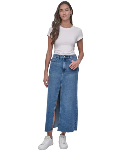 Dkny Jeans Women's High Rise Cotton Denim Maxi Skirt