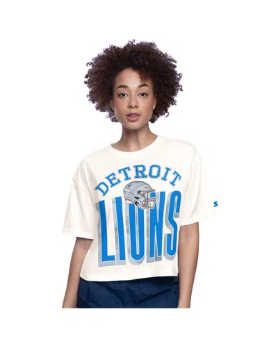 Starter Women's Cream Detroit Lions Throwback Play The Ball Boxy Cropped T-shirt
