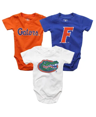 Wes & Willy Baby Boys And Girls 3-pack Royal/white/orange Florida Gators Bodysuit In Multi