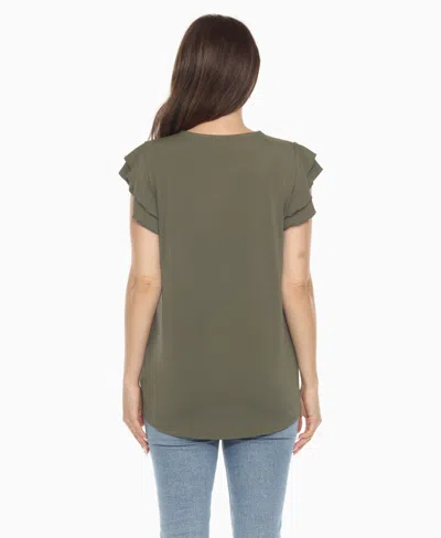 White Mark Plus Size Ruffled Sleeve Solid Top In Green