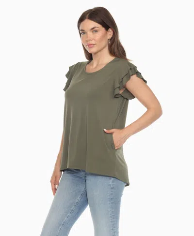 White Mark Plus Size Ruffled Sleeve Solid Top In Green