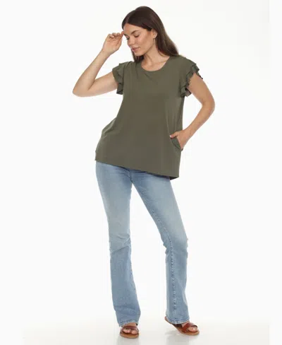 White Mark Plus Size Ruffled Sleeve Solid Top In Green