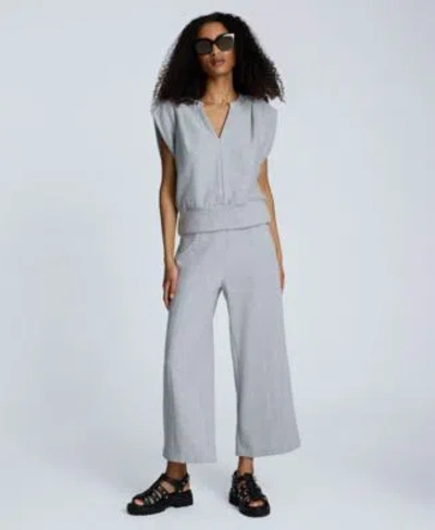 Kenneth Cole Womens Pleated Shoulder Split Neck Tank Top High Rise Pull On Wide Leg Pants