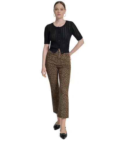 Dkny Jeans Women's Animal Print High Rise Cropped Flare Jeans