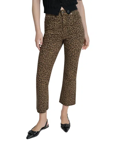 Dkny Jeans Women's Animal Print High Rise Cropped Flare Jeans