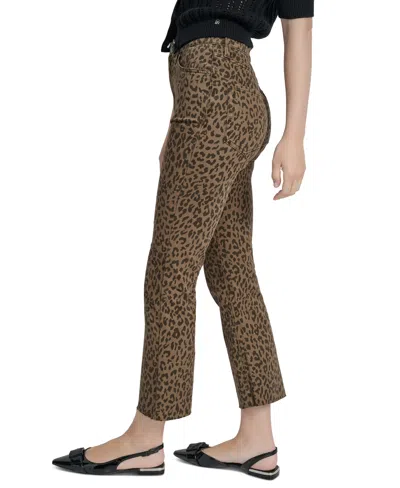 Dkny Jeans Women's Animal Print High Rise Cropped Flare Jeans