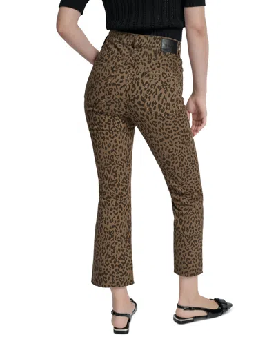 Dkny Jeans Women's Animal Print High Rise Cropped Flare Jeans