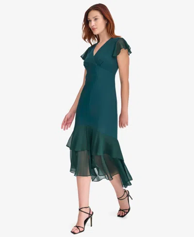 Tommy Hilfiger Mixed Media High-low Dress In Green