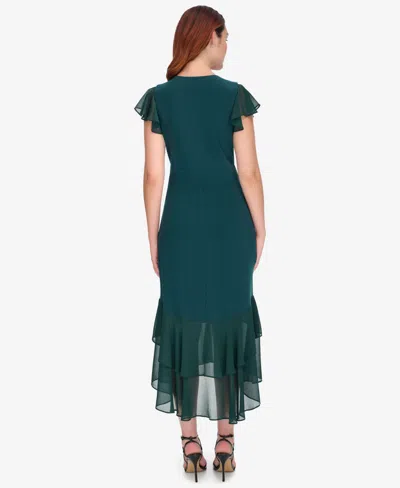 Tommy Hilfiger Mixed Media High-low Dress In Green