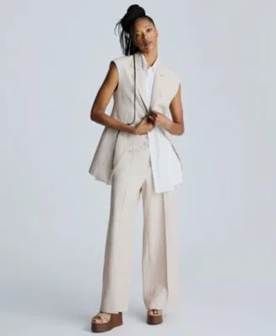 Kenneth Cole Womens Layered Vest With Detachable Front Shirt Pintucked Wide Leg Pants