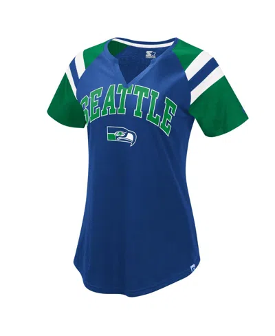 Starter Women's Royal Seattle Seahawks Game On Notch Neck Raglan T-shirt