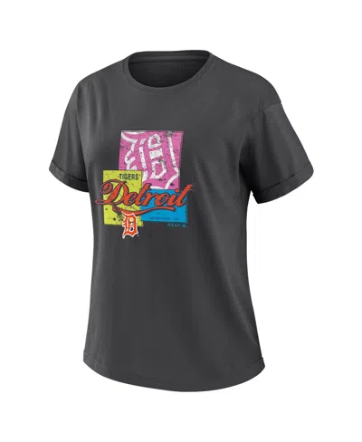 Wear By Erin Andrews Women's Charcoal Detroit Tigers Domestic Box Color Boyfriend T-shirt
