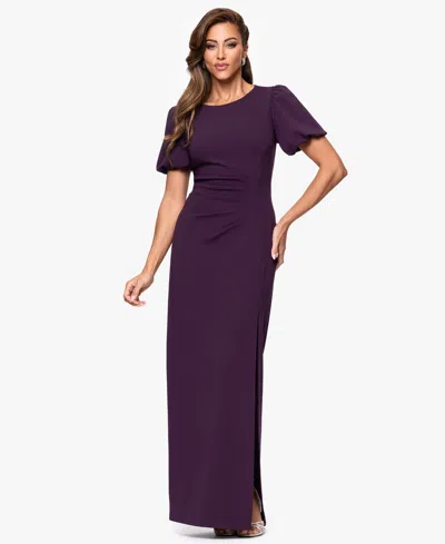 Xscape Women's Scuba Crepe Boat-neck Long Sheath Dress In Purple