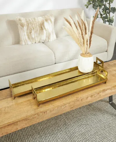 Rosemary Lane Modern Brass Tray, Set Of 2