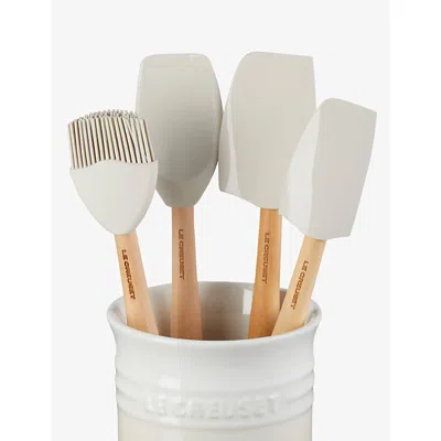 Le Creuset Meringue Craft Stoneware Utensil Jar And Set Of Four Silicone Spatulas