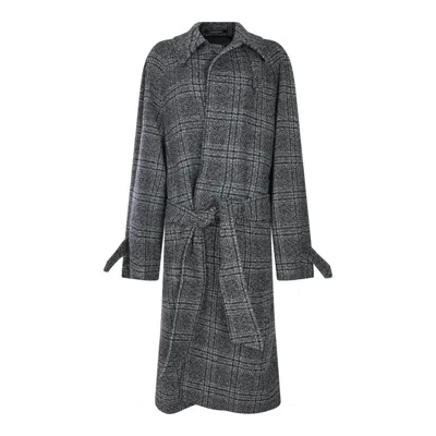 Balenciaga One Layer Checked Belted Coat