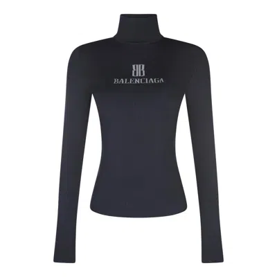 Balenciaga Viscose Nano Bb High Neck Sweater In Blue