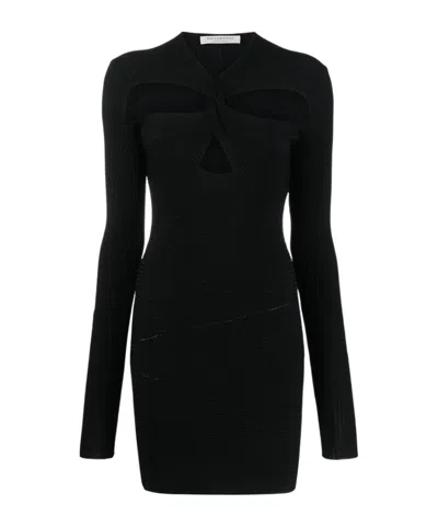 Philosophy Di Lorenzo Serafini Mini Black Ribbed Dress With Cut-out Details At The Front In Viscose Blend In Black