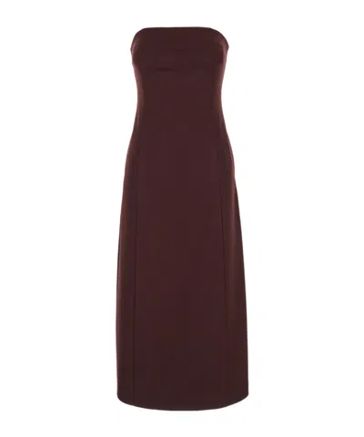 Semicouture Bordeaux Sleeveless Midi Dress With Bustier-style Neckline In Wool Blend Stretch Woman In Burgundy