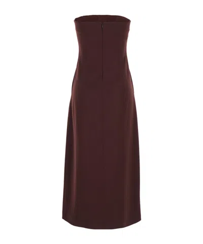 Semicouture Bordeaux Sleeveless Midi Dress With Bustier-style Neckline In Wool Blend Stretch Woman In Burgundy