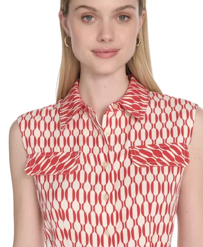 Calvin Klein Sleeveless Midi Shirtdress In Red