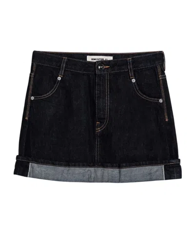 Semicouture Floriane Miniskirt In Dark Denim In Black