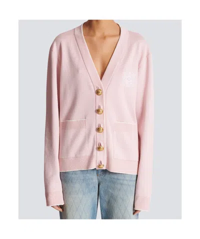 Balmain Silk-cotton Embroidered Cardigan In Pink