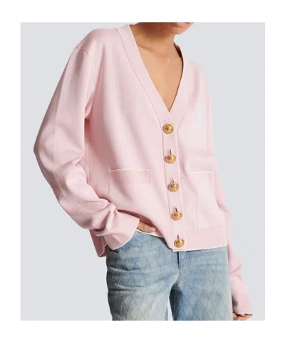 Balmain Silk-cotton Embroidered Cardigan In Pink