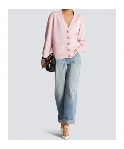 Balmain Silk-cotton Embroidered Cardigan In Pink