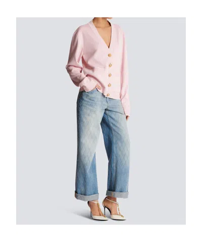 Balmain Silk-cotton Embroidered Cardigan In Pink