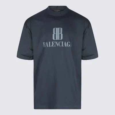 Balenciaga High-collar Black T-shirt With Logo Print In Blue