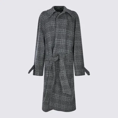 Balenciaga One Layer Checked Belted Coat In Gray