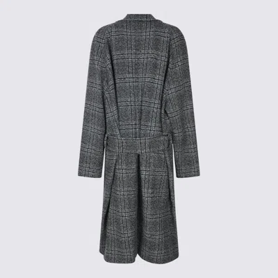 Balenciaga One Layer Checked Belted Coat In Gray