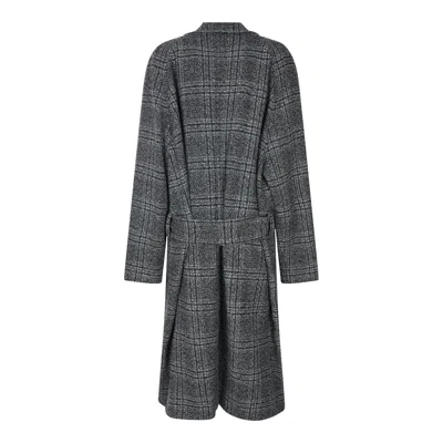 Balenciaga One Layer Checked Belted Coat In Gray